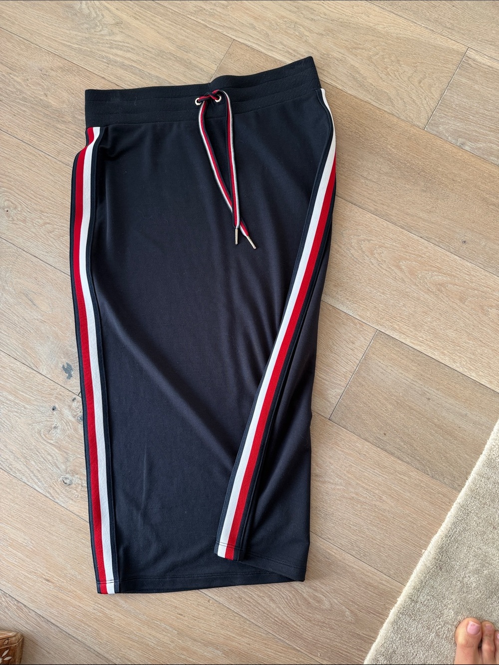 Tommy Hilfiger Black Midi Skirt with Red & White Side Stripes